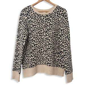 Faded Glory Animal Print Sweater Leopard Crewneck Tan Black